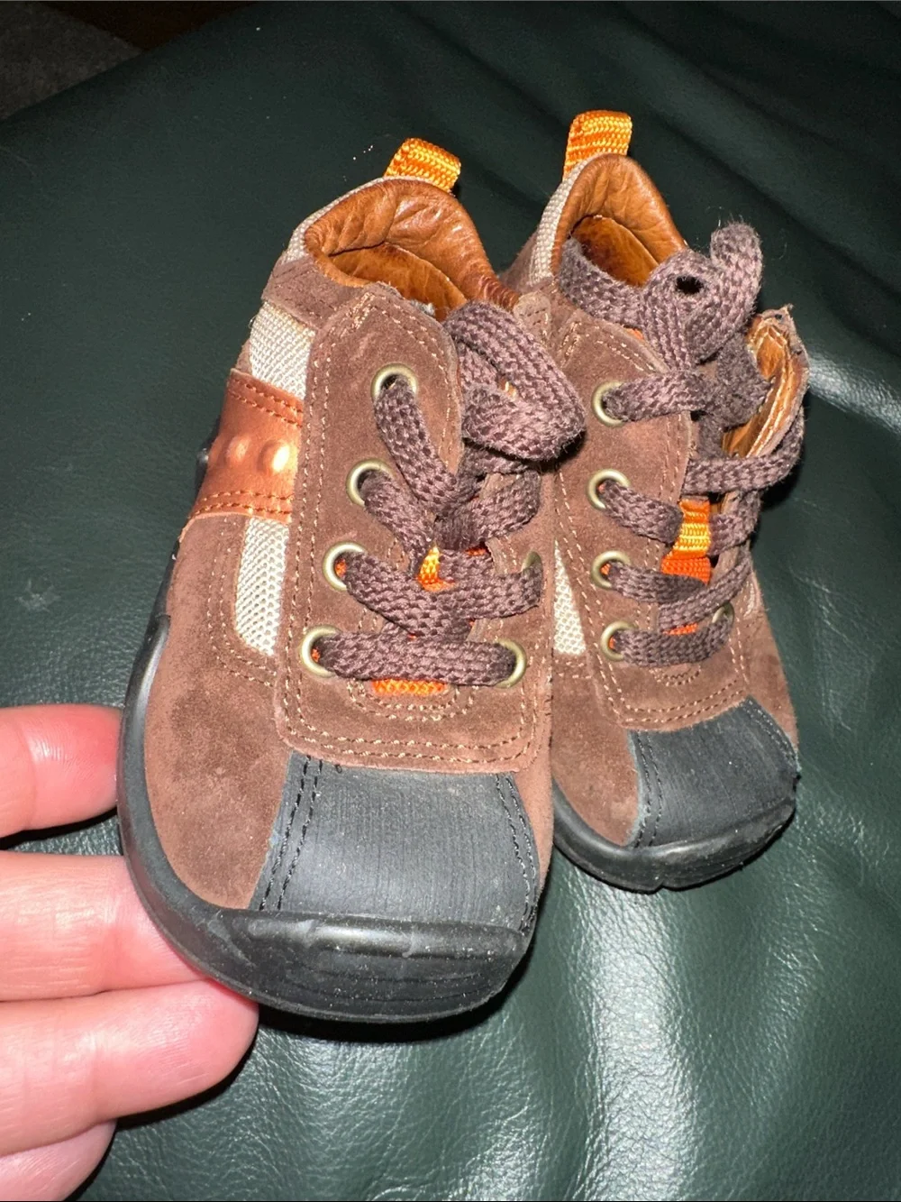 Ecco kids Brown and Orange Suede Lace-Up Sneaker booties